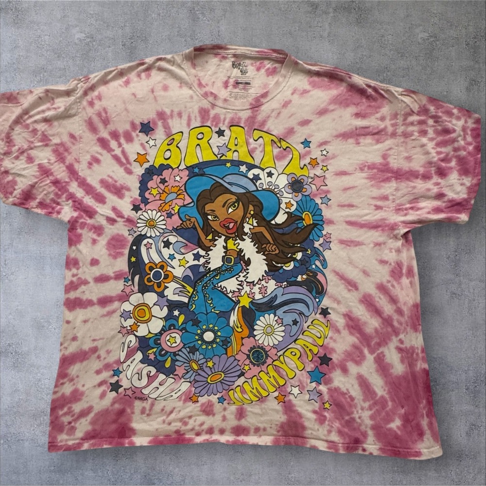 Bratz Sasha JimmyPaul Y2K Style 3X Pink Tie Dye Graphic T Shirt Difuzed Boxy
